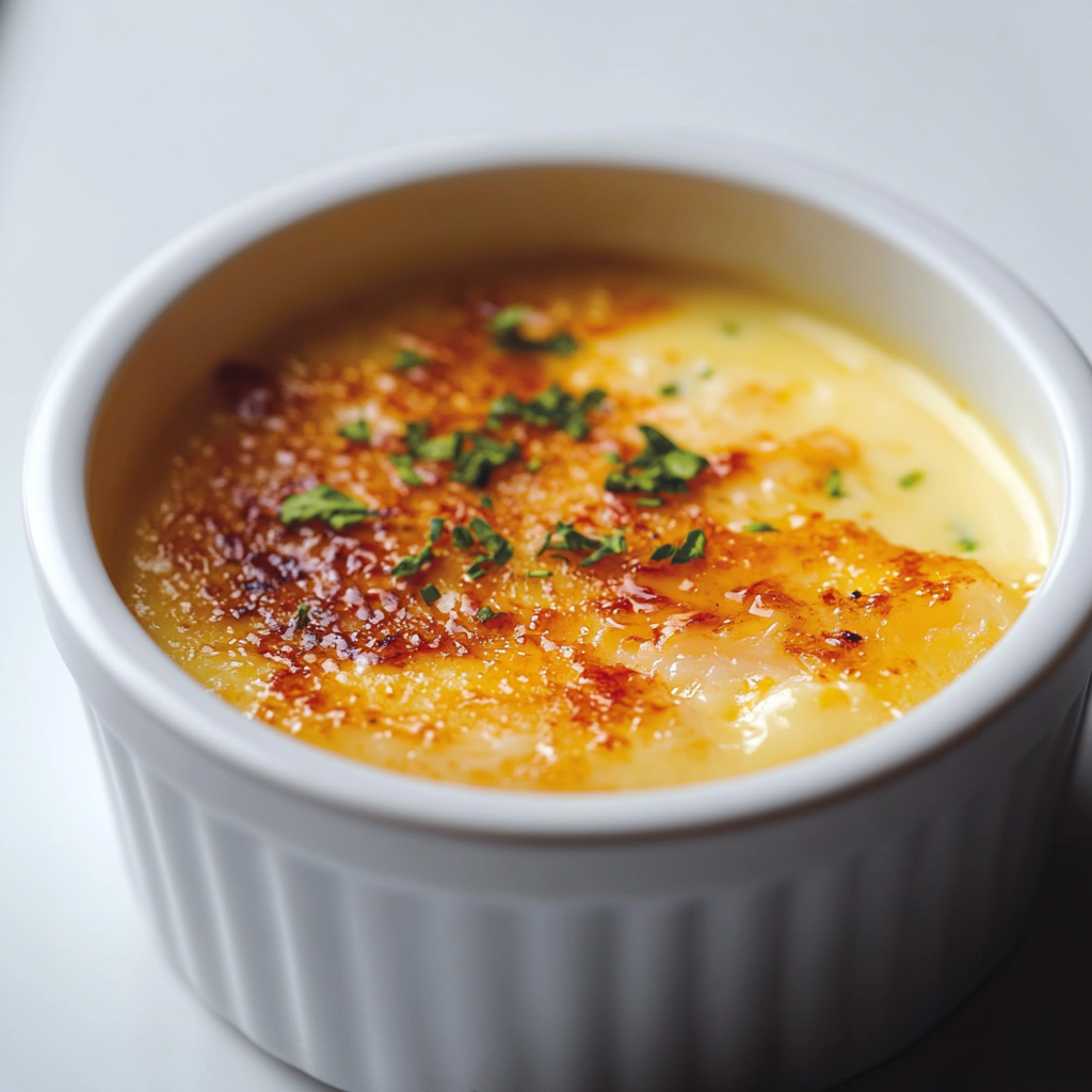 Fresh crab meat, heavy cream, egg yolks, and seasonings arranged on a kitchen counter for a Crab Brulee Recipe