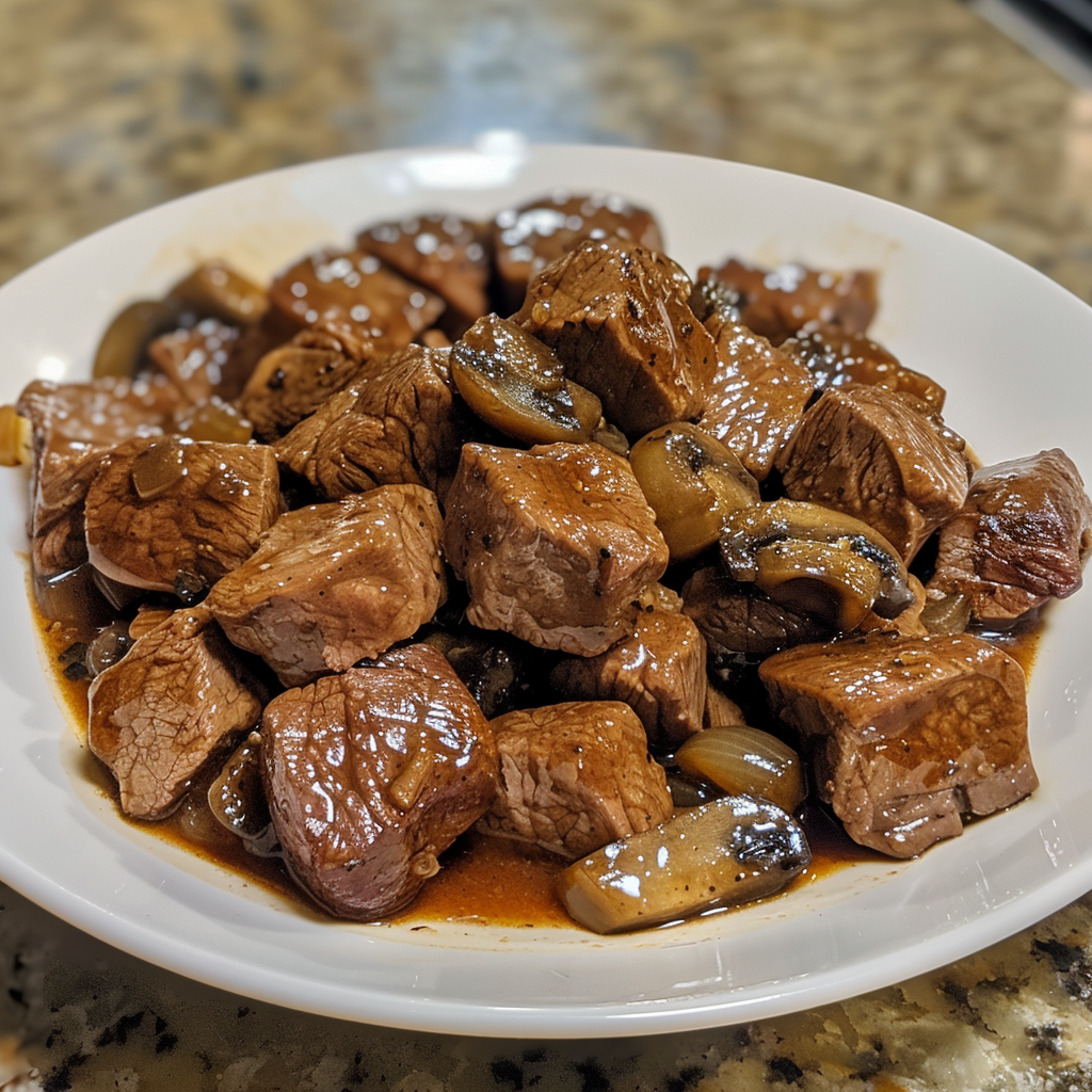 Slow cooker cube steak served with gravy and mashed potatoes, garnished with fresh herbs.