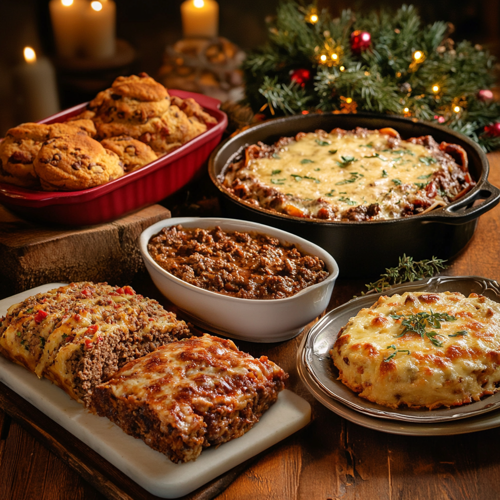 Cozy kitchen table featuring Taste of Home recipes like pot roast, lasagna, and chocolate chip cookies, surrounded by warm lighting and rustic decor.