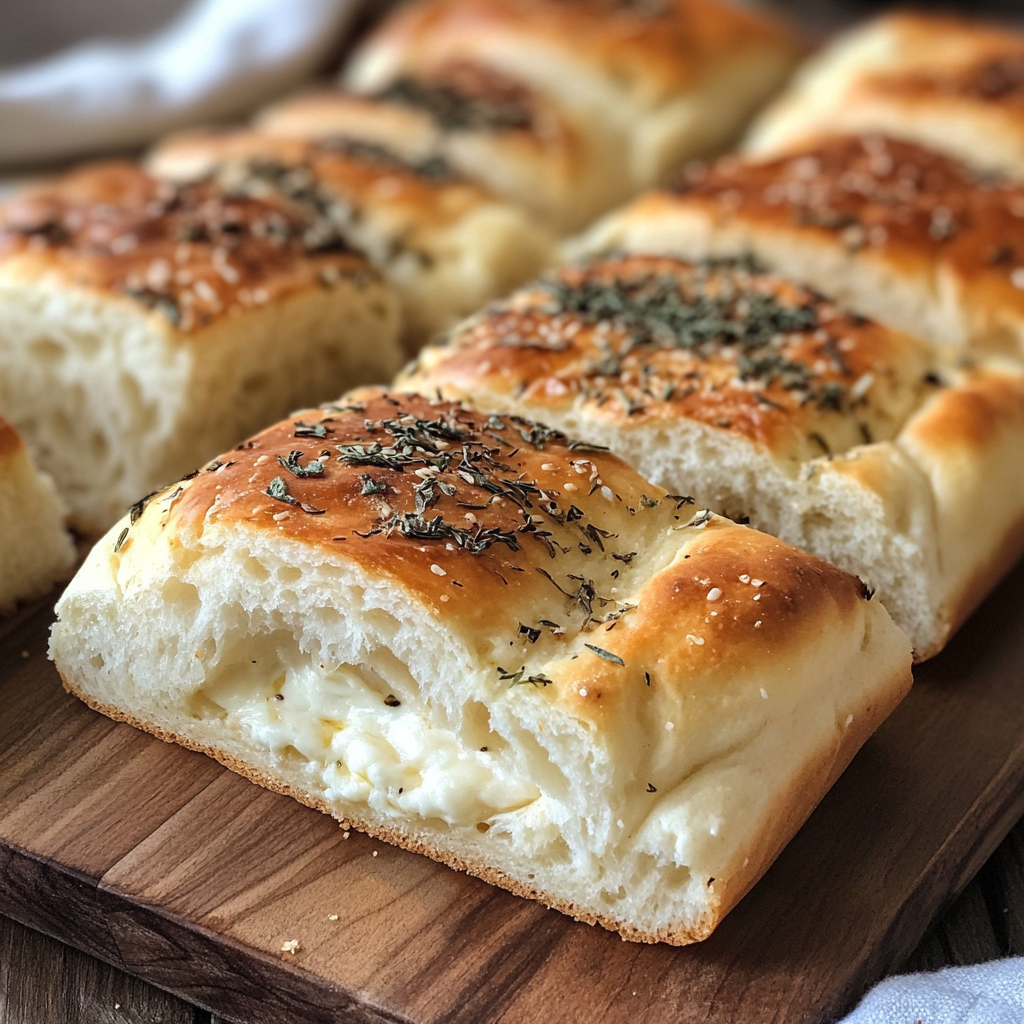 Freshly baked cottage cheese bread loaf with golden crust and airy slices.