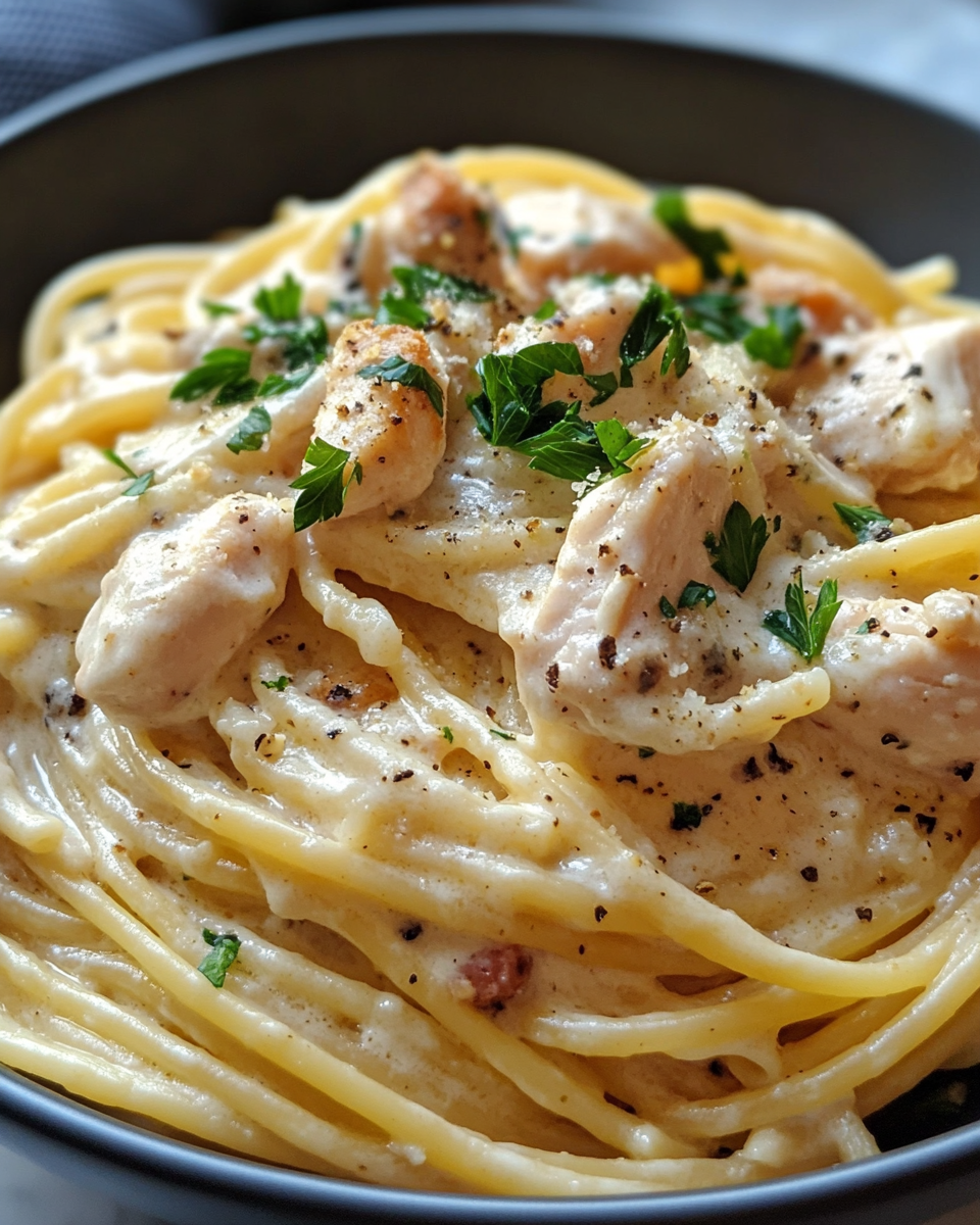 Chicken Bacon-Free Carbonara with Creamy Parmesan Sauce