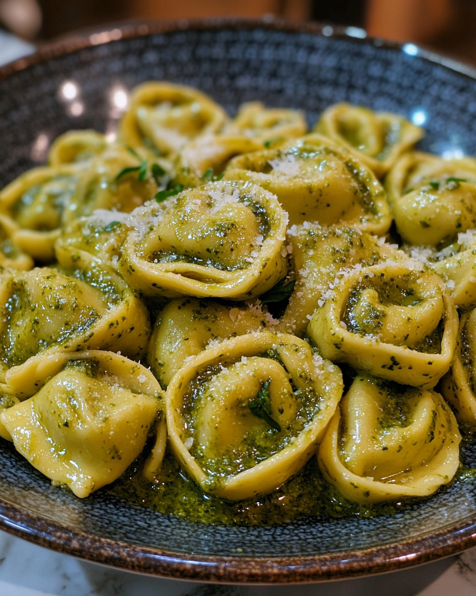 Creamy Pesto Tortellini with Parmesan and Garlic Butter