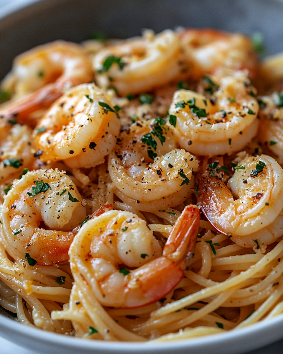 Garlic Lemon Shrimp Spaghetti with Fresh Parsley and Butter